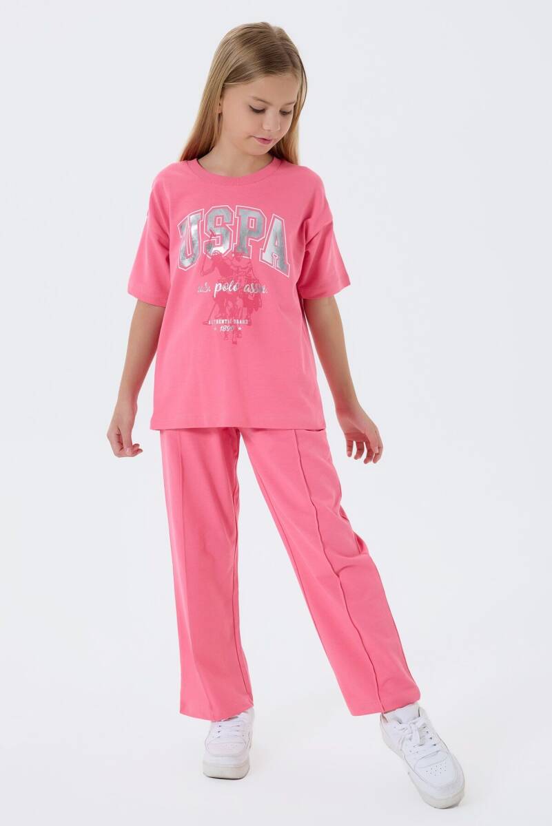 U.S. Polo Assn. Kız Çocuk %100 Pamuk Bisiklet Yaka Nakışlı Yazlık Regular Fit Pembe Pijama Takımı US2509-C-V1 - 5
