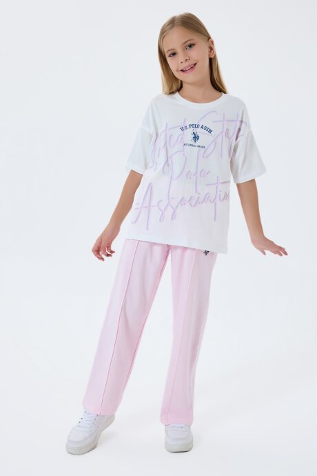 U.S. Polo Assn. Kız Çocuk Bisiklet Yaka Nakışlı Yazlık Regular Fit Pembe Pijama Takımı US2515-C-V1
