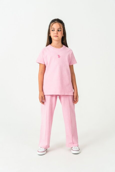 U.S. Polo Assn. Kız Çocuk Bisiklet Yaka Nakışlı Yazlık Regular Fit Pembe Pijama Takımı US2529-C-V2