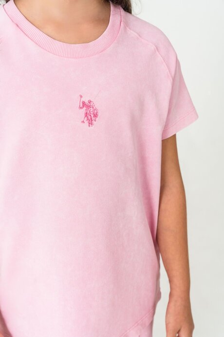 U.S. Polo Assn. Kız Çocuk Bisiklet Yaka Nakışlı Yazlık Regular Fit Pembe Pijama Takımı US2529-C-V2 (1)