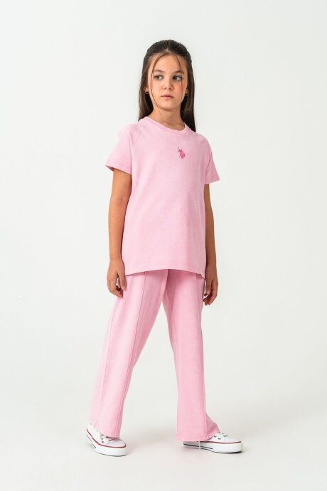 U.S. Polo Assn. Kız Çocuk %100 Pamuk Bisiklet Yaka Nakışlı Yazlık Regular Fit Pembe Pijama Takımı US2529-C-V2 - 5