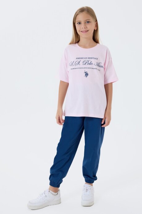U.S. Polo Assn. Kız Çocuk Bisiklet Yaka Nakışlı Yazlık Regular Fit Pembe Pijama Takımı US2502-C-V1 (1)