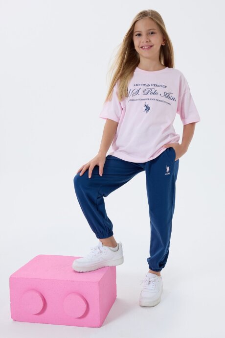 U.S. Polo Assn. Kız Çocuk Bisiklet Yaka Nakışlı Yazlık Regular Fit Pembe Pijama Takımı US2502-C-V1 - 5
