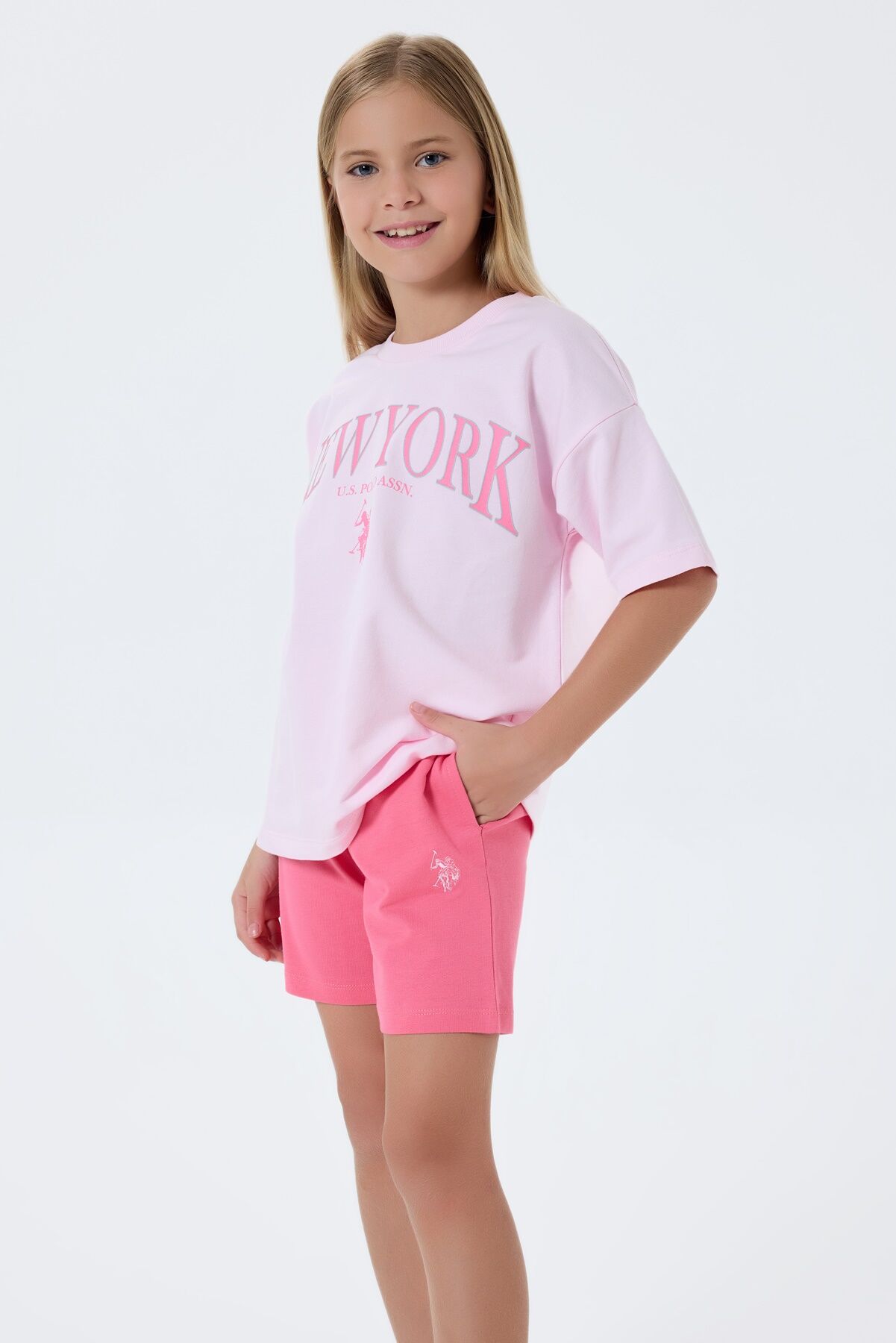U.S Polo Assn. Kız Çocuk Pembe Şort Takım