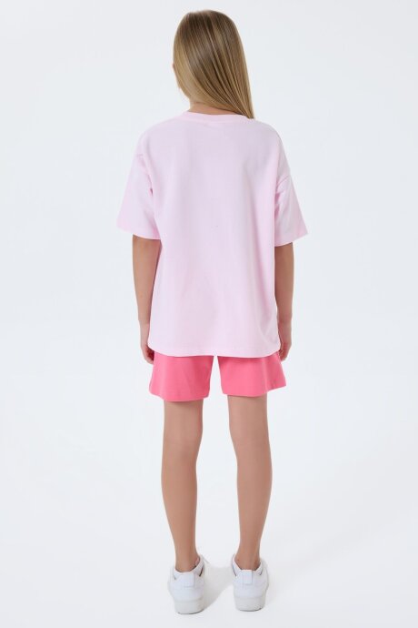 U.S. Polo Assn. Kız Çocuk %100 Pamuk Bisiklet Yaka Nakışlı Yazlık Regular Fit Pembe Şort Takım US2510-C-V1 - 4