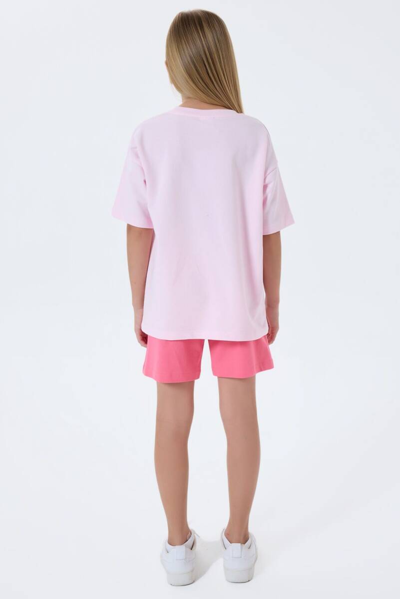 U.S. Polo Assn. Kız Çocuk %100 Pamuk Bisiklet Yaka Nakışlı Yazlık Regular Fit Pembe Şort Takım US2510-C-V1 - 4