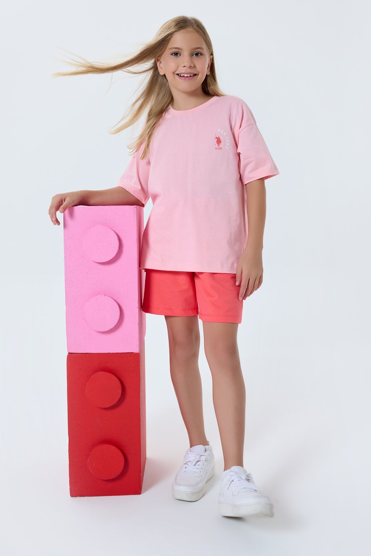 U.S. Polo Assn. Kız Çocuk Pembe Şort Takım