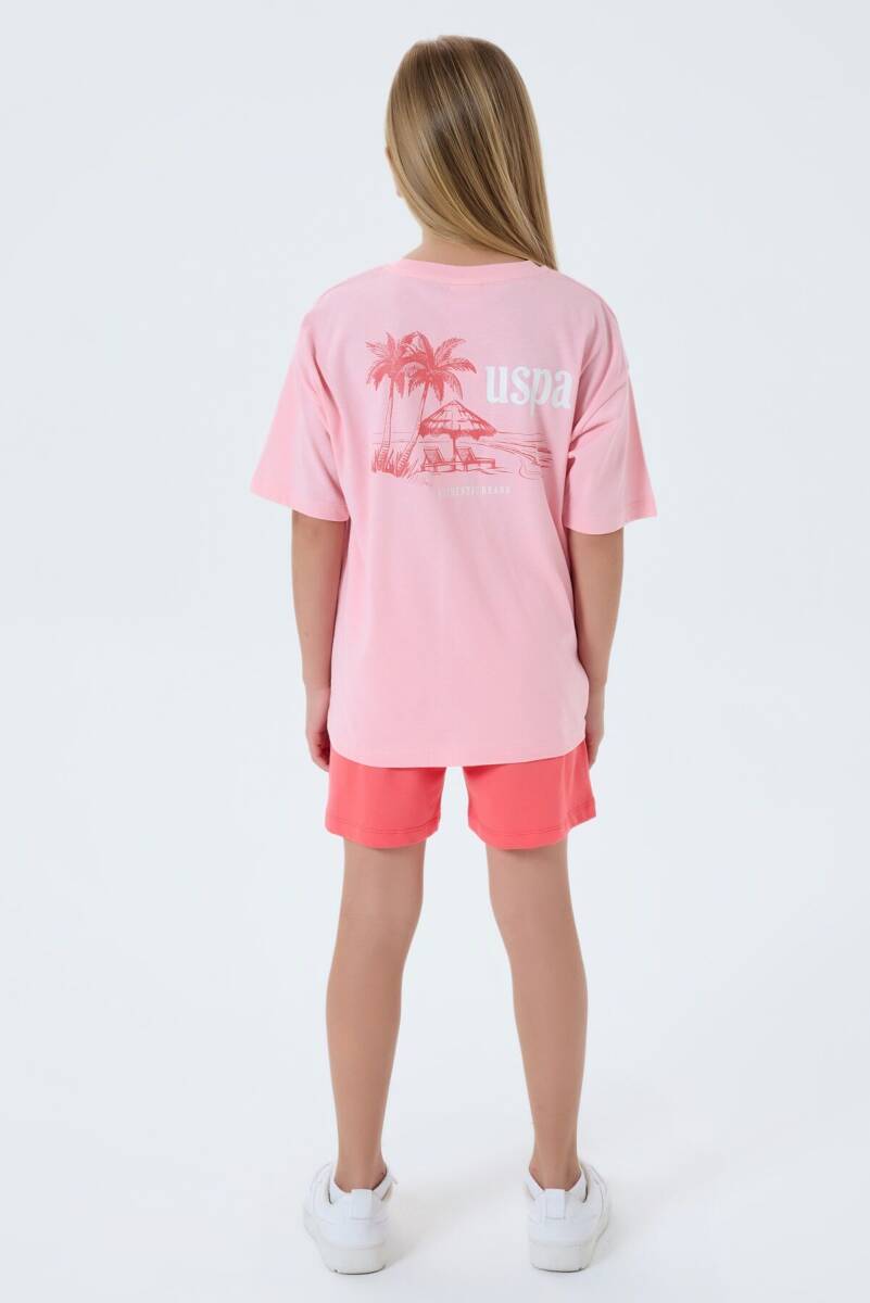 U.S. Polo Assn. Kız Çocuk %100 Pamuk Bisiklet Yaka Nakışlı Yazlık Regular Fit Pembe Şort Takım US2512-C-V2 - 4