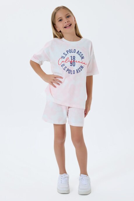 U.S. Polo Assn. Kız Çocuk Bisiklet Yaka Nakışlı Yazlık Regular Fit Pembe Şort Takım US2514-C-V2