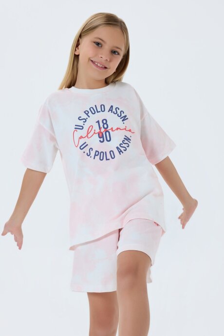 U.S. Polo Assn. Kız Çocuk Bisiklet Yaka Nakışlı Yazlık Regular Fit Pembe Şort Takım US2514-C-V2 (1)