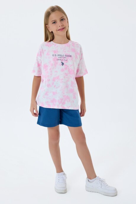 U.S. Polo Assn. Kız Çocuk Bisiklet Yaka Nakışlı Yazlık Regular Fit Pembe Şort Takım US2520-C-V1