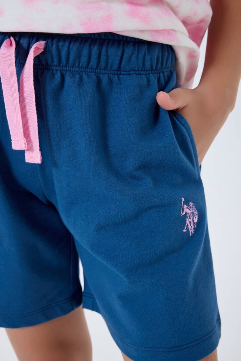U.S. Polo Assn. Kız Çocuk %100 Pamuk Bisiklet Yaka Nakışlı Yazlık Regular Fit Pembe Şort Takım US2520-C-V1 - 3