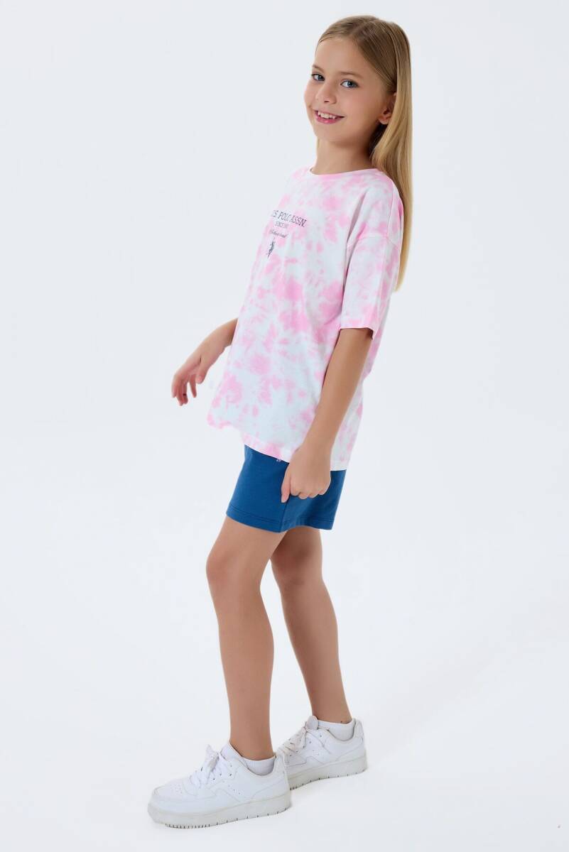 U.S. Polo Assn. Kız Çocuk %100 Pamuk Bisiklet Yaka Nakışlı Yazlık Regular Fit Pembe Şort Takım US2520-C-V1 - 5