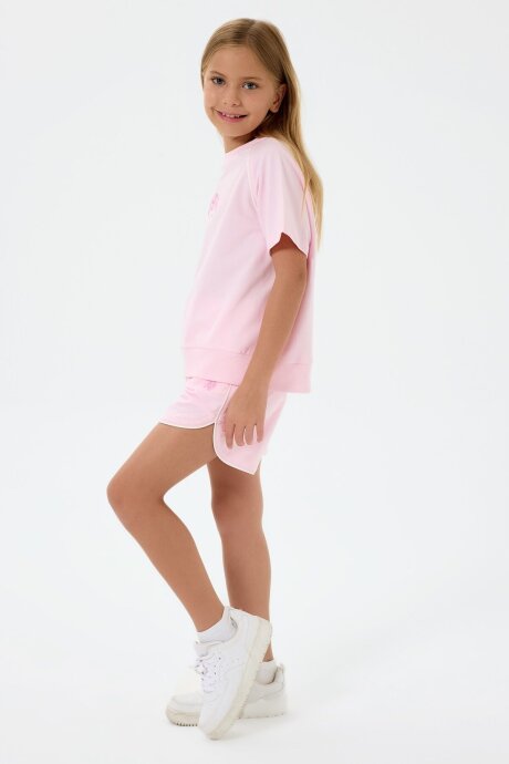 U.S. Polo Assn. Kız Çocuk Bisiklet Yaka Nakışlı Yazlık Regular Fit Pembe Şort Takım US2528-C-V2 (1)