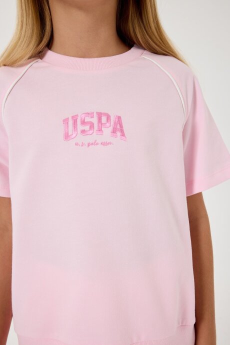 U.S. Polo Assn. Kız Çocuk %100 Pamuk Bisiklet Yaka Nakışlı Yazlık Regular Fit Pembe Şort Takım US2528-C-V2 - 3