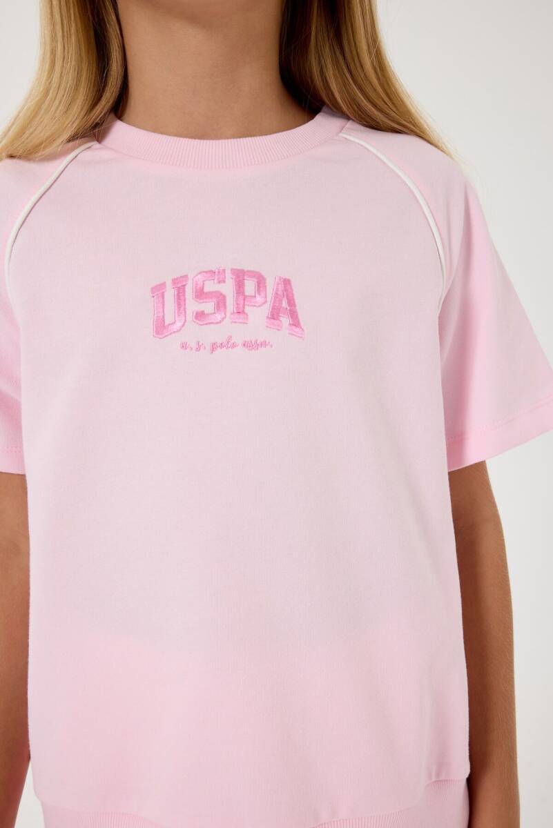 U.S. Polo Assn. Kız Çocuk %100 Pamuk Bisiklet Yaka Nakışlı Yazlık Regular Fit Pembe Şort Takım US2528-C-V2 - 3