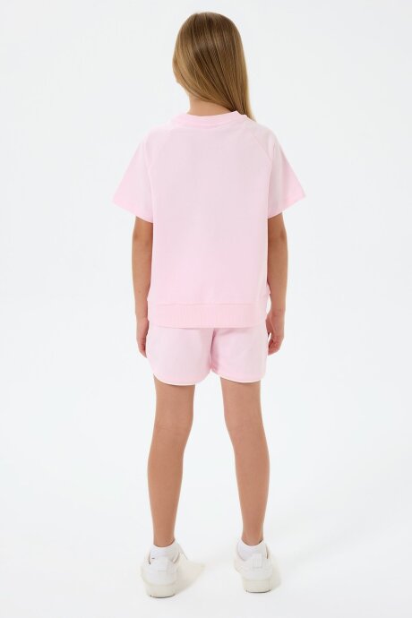 U.S. Polo Assn. Kız Çocuk %100 Pamuk Bisiklet Yaka Nakışlı Yazlık Regular Fit Pembe Şort Takım US2528-C-V2 - 4