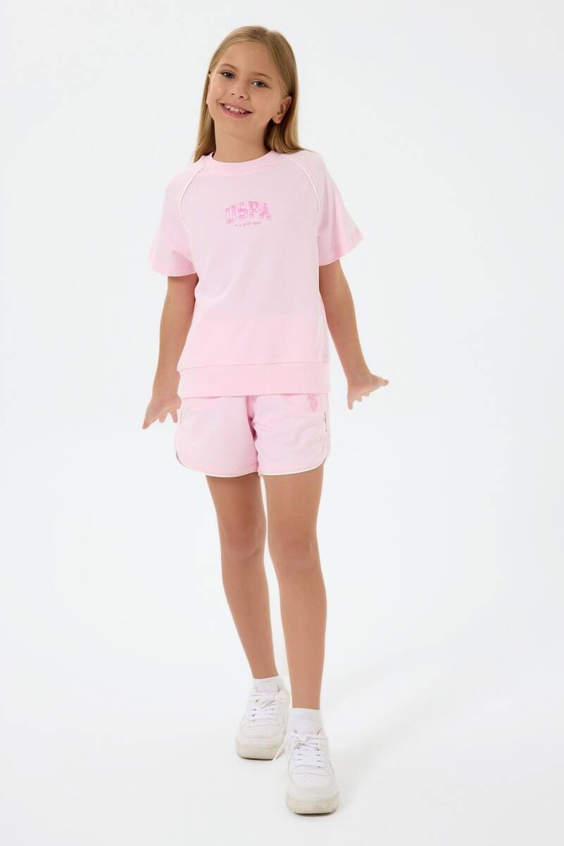 U.S. Polo Assn. Kız Çocuk %100 Pamuk Bisiklet Yaka Nakışlı Yazlık Regular Fit Pembe Şort Takım US2528-C-V2 - 5