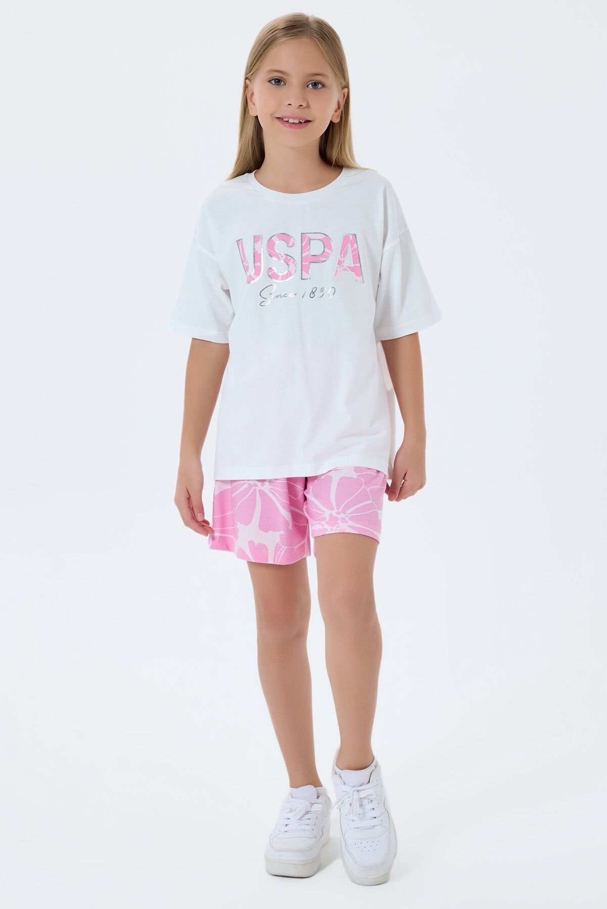 U.S. Polo Assn. Kız Çocuk Pembe Şort Takım