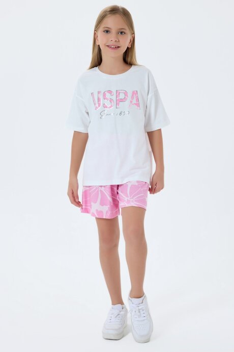 U.S. Polo Assn. Kız Çocuk Bisiklet Yaka Nakışlı Yazlık Regular Fit Pembe Şort Takım US2507-C-V1