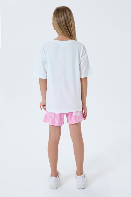 U.S. Polo Assn. Kız Çocuk %100 Pamuk Bisiklet Yaka Nakışlı Yazlık Regular Fit Pembe Şort Takım US2507-C-V1 - 4