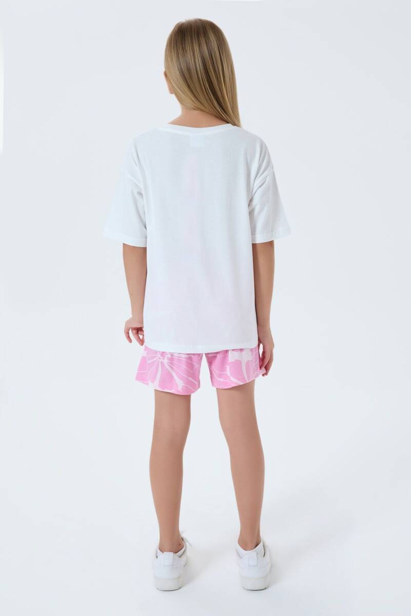 U.S. Polo Assn. Kız Çocuk %100 Pamuk Bisiklet Yaka Nakışlı Yazlık Regular Fit Pembe Şort Takım US2507-C-V1 - 4