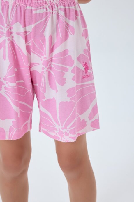 U.S. Polo Assn. Kız Çocuk %100 Pamuk Bisiklet Yaka Nakışlı Yazlık Regular Fit Pembe Şort Takım US2507-C-V1 - 5