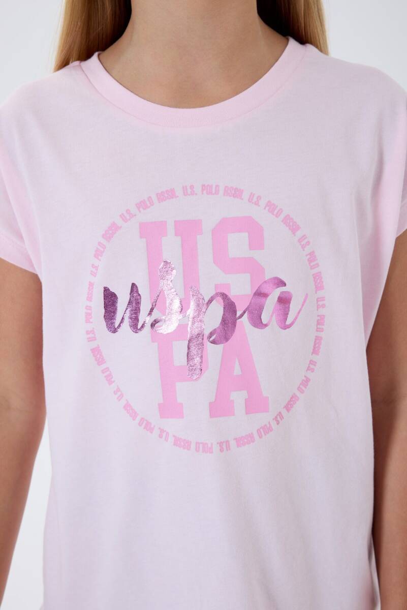 U.S. Polo Assn. Kız Çocuk Bisiklet Yaka Nakışlı Yazlık Relaxed Fit Pembe Tayt Takım US2511-C-V1 - 3