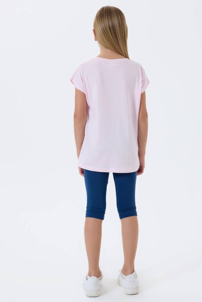 U.S. Polo Assn. Kız Çocuk Bisiklet Yaka Nakışlı Yazlık Relaxed Fit Pembe Tayt Takım US2511-C-V1 - 4