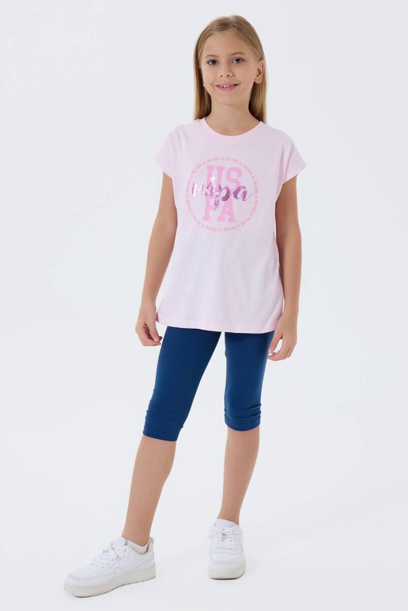 U.S. Polo Assn. Kız Çocuk Bisiklet Yaka Nakışlı Yazlık Relaxed Fit Pembe Tayt Takım US2511-C-V1 - 5