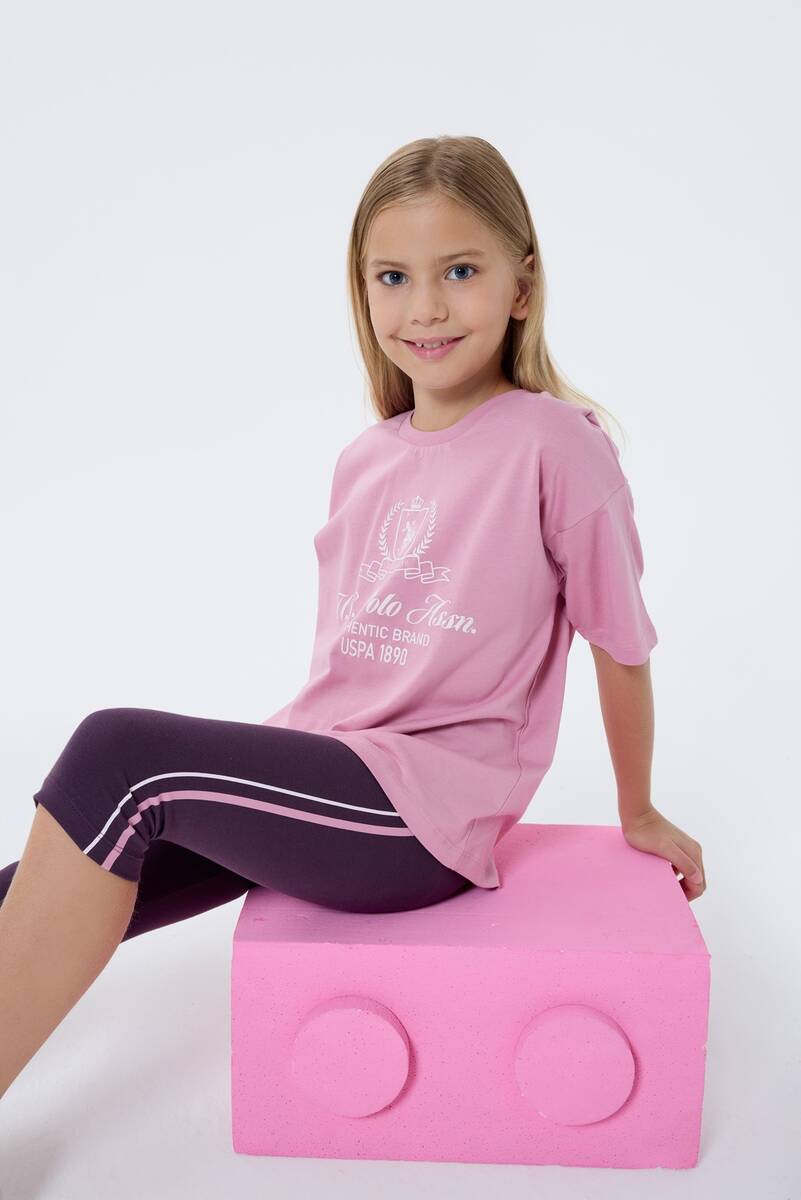 U.S. Polo Assn. Kız Çocuk Pembe Tayt Takım