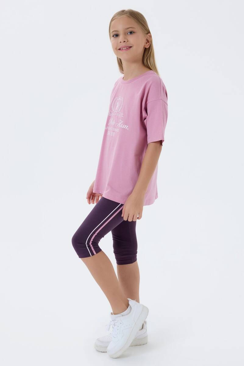 U.S. Polo Assn. Kız Çocuk Bisiklet Yaka Nakışlı Yazlık Relaxed Fit Pembe Tayt Takım US2500-C-V2 - 2