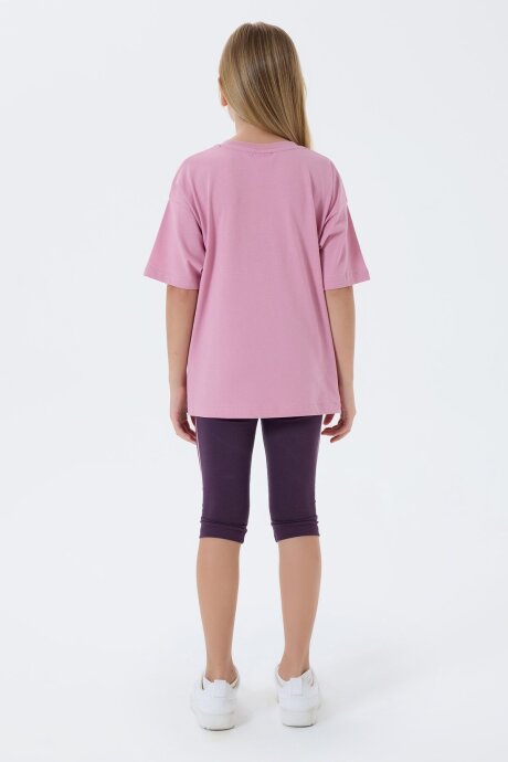 U.S. Polo Assn. Kız Çocuk Bisiklet Yaka Nakışlı Yazlık Relaxed Fit Pembe Tayt Takım US2500-C-V2 - 4