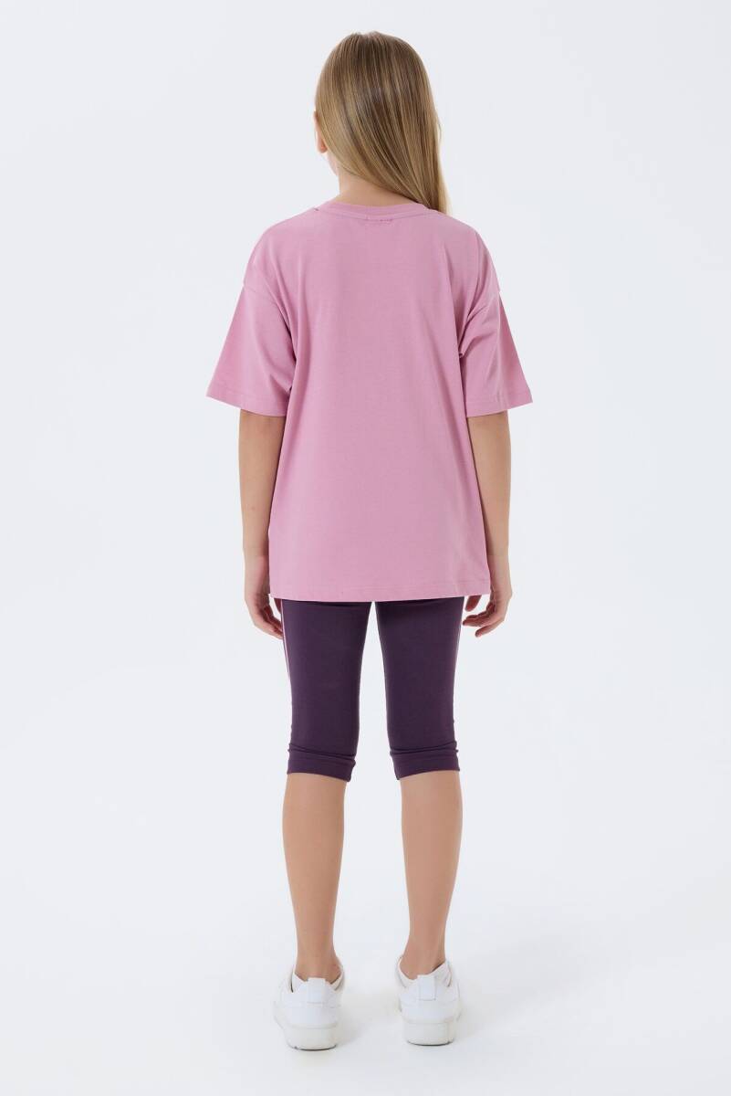 U.S. Polo Assn. Kız Çocuk Bisiklet Yaka Nakışlı Yazlık Relaxed Fit Pembe Tayt Takım US2500-C-V2 - 4