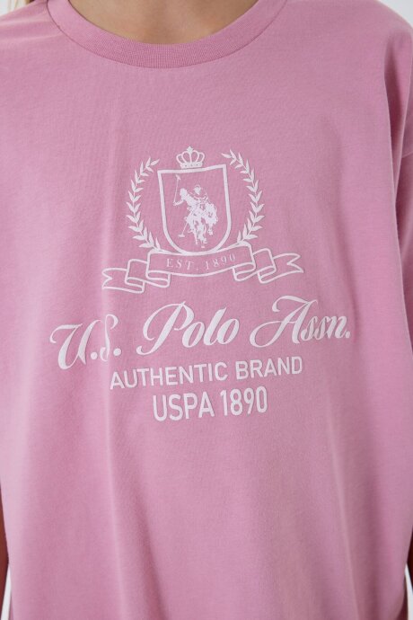 U.S. Polo Assn. Kız Çocuk Bisiklet Yaka Nakışlı Yazlık Relaxed Fit Pembe Tayt Takım US2500-C-V2 - 5