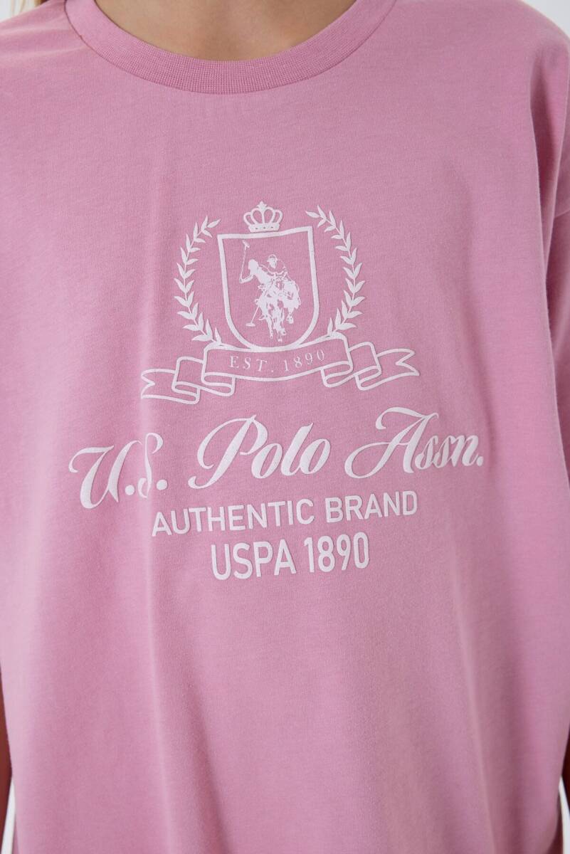 U.S. Polo Assn. Kız Çocuk Bisiklet Yaka Nakışlı Yazlık Relaxed Fit Pembe Tayt Takım US2500-C-V2 - 5