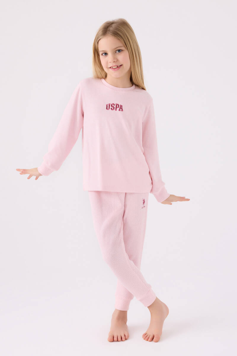 U.S. Polo Assn. Kız Çocuk Pembe Uzun Kol Pijama Takım