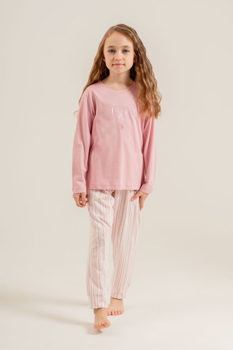 U.S. Polo Assn. Kız Çocuk Pamuklu Baskılı Pembe Uzun Kol Pijama Takımı US2727-C-V1