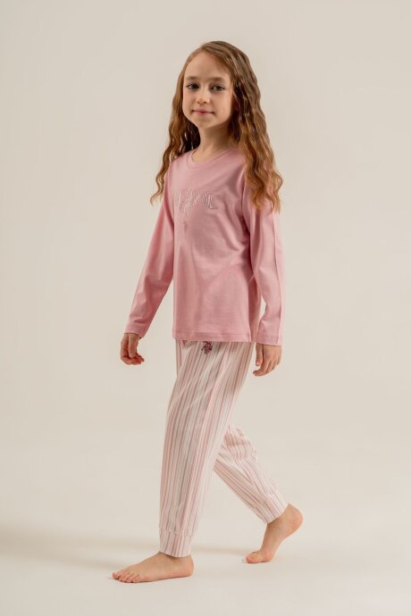 U.S. Polo Assn. Kız Çocuk Pamuklu Baskılı Pembe Uzun Kol Pijama Takımı US2727-C-V1 (1)