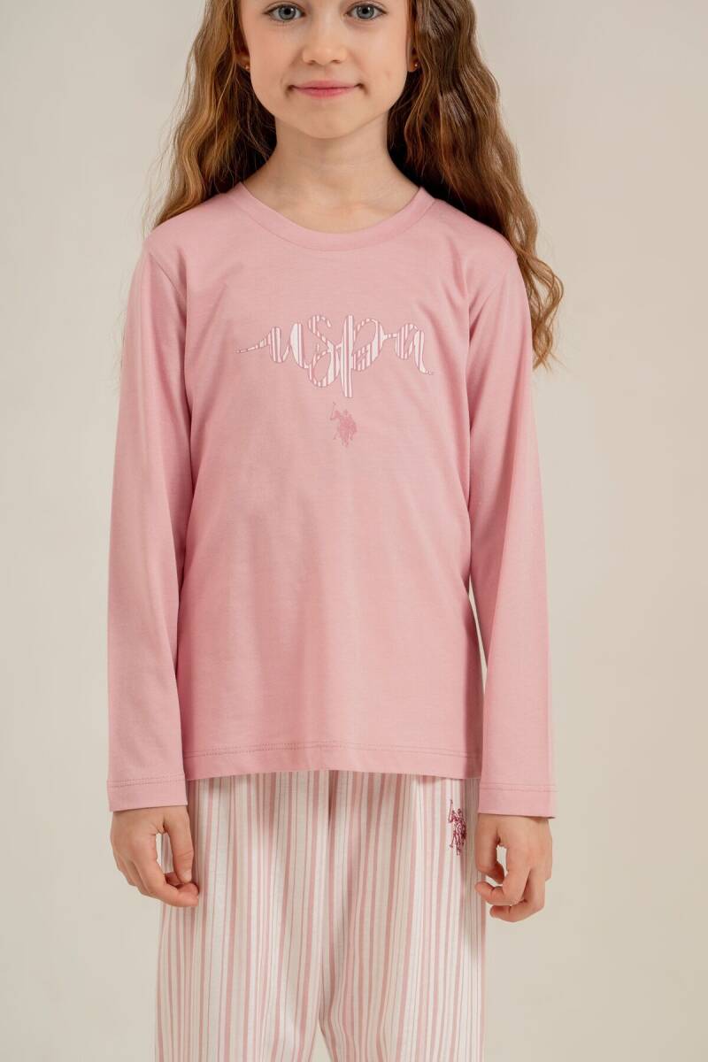 U.S. Polo Assn. Kız Çocuk Pamuklu Baskılı Pembe Uzun Kol Pijama Takımı US2727-C-V1 - 3