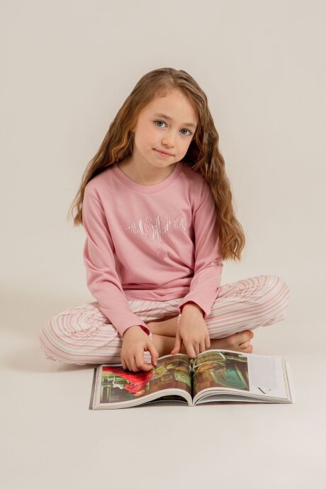 U.S. Polo Assn. Kız Çocuk Pamuklu Baskılı Pembe Uzun Kol Pijama Takımı US2727-C-V1 - 5