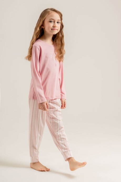 U.S. Polo Assn. Kız Çocuk Pamuklu Baskılı Pembe Uzun Kol Pijama Takımı US2727-C-V1 - 6