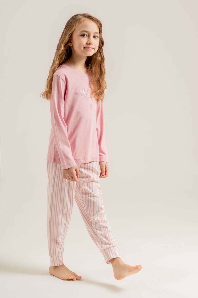 U.S. Polo Assn. Kız Çocuk Pamuklu Baskılı Pembe Uzun Kol Pijama Takımı US2727-C-V1 - 6