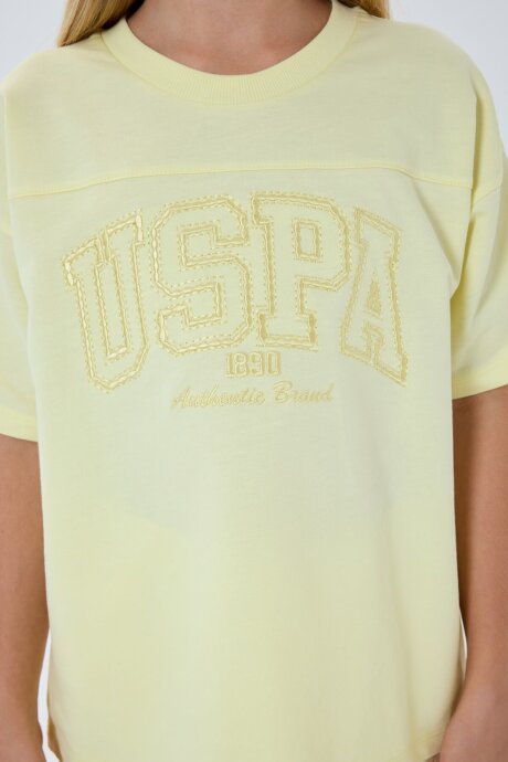 U.S. Polo Assn. Kız Çocuk %100 Pamuk Bisiklet Yaka Nakışlı Yazlık Regular Fit Sarı Bermuda Takım US2527-C-V5 (1)
