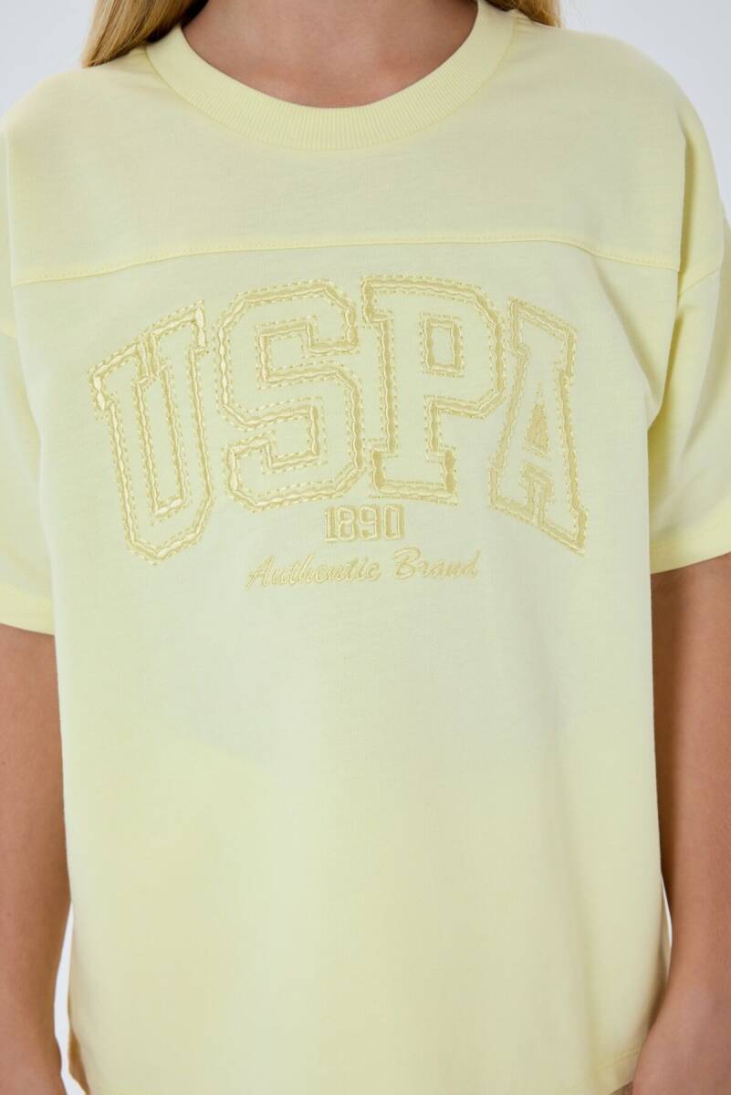 U.S. Polo Assn. Kız Çocuk %100 Pamuk Bisiklet Yaka Nakışlı Yazlık Regular Fit Sarı Bermuda Takım US2527-C-V5 - 2