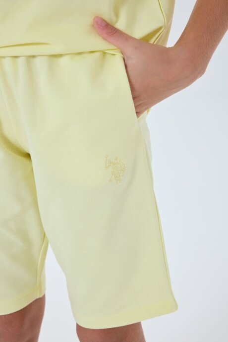 U.S. Polo Assn. Kız Çocuk %100 Pamuk Bisiklet Yaka Nakışlı Yazlık Regular Fit Sarı Bermuda Takım US2527-C-V5 - 3