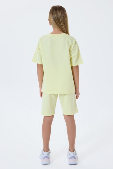 U.S. Polo Assn. Kız Çocuk %100 Pamuk Bisiklet Yaka Nakışlı Yazlık Regular Fit Sarı Bermuda Takım US2527-C-V5 - 4
