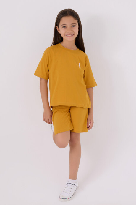U.S. Polo Assn. Kız Çocuk Pamuklu Bisiklet Yaka Sargı Nakışlı Yazlık Regular Fit Sarı Bermuda Takım US1848-C-V12 - 3