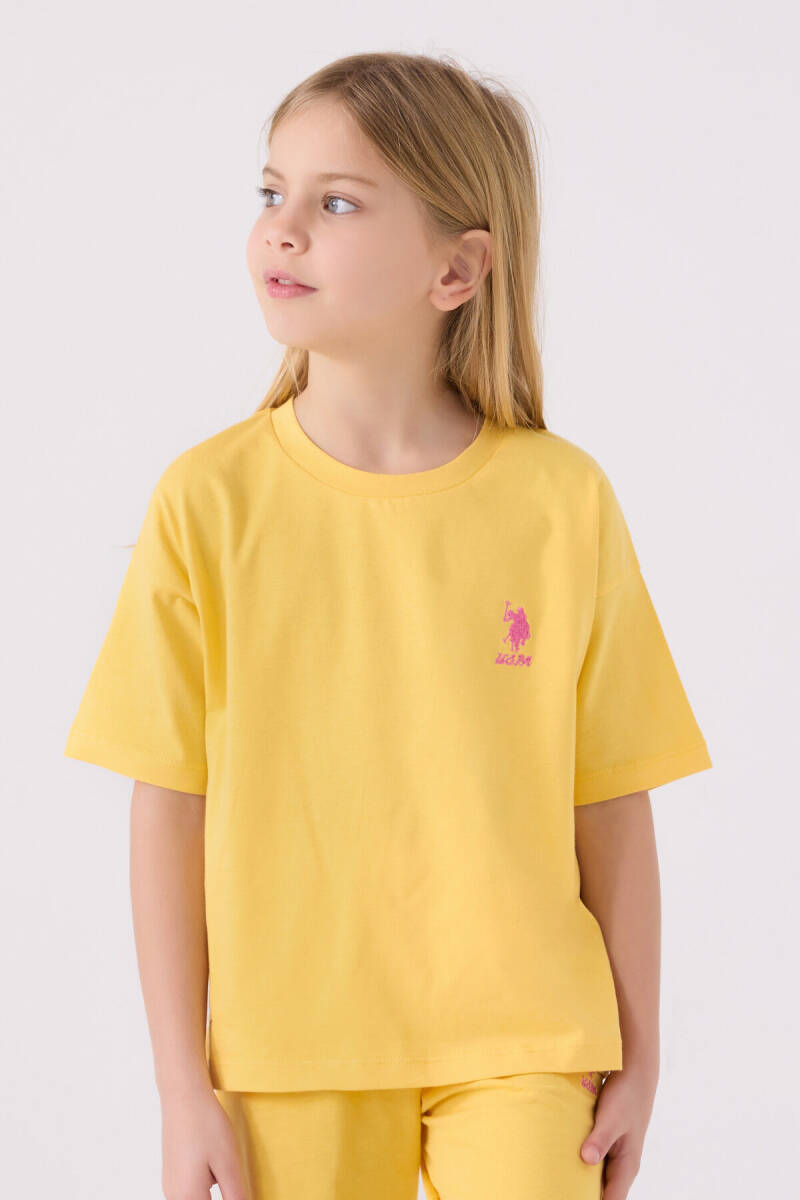 U.S. Polo Assn. Kız Çocuk Pamuklu Bisiklet Yaka Sargı Nakışlı Yazlık Regular Fit Sarı Bermuda Takım US1848-C-V16 - 2