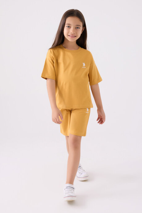 U.S. Polo Assn. Kız Çocuk Bisiklet Yaka Sargı Nakışlı Yazlık Regular Fit Sarı Bermuda Takım US1848-C-V38 